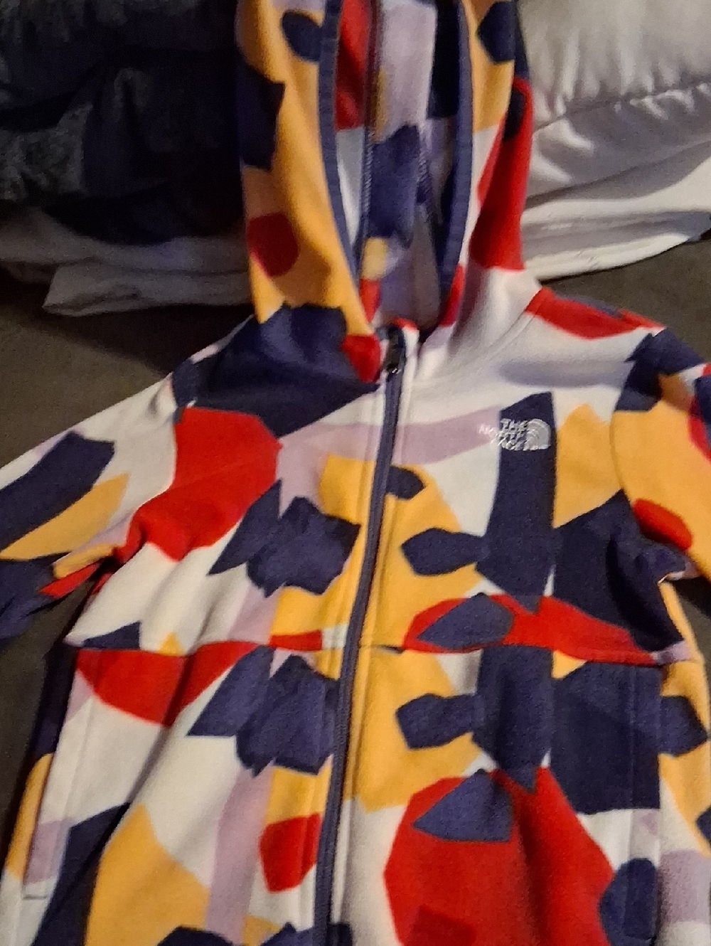 The North Face Bold Abstract Colorblock Fleece Hoodie - Red, Navy, Yellow, Cream